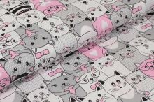 Bavlněné plátno, růžovošedé kočky, š.160