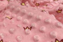 Minky s 3D bodky ružové, korunky, š.140