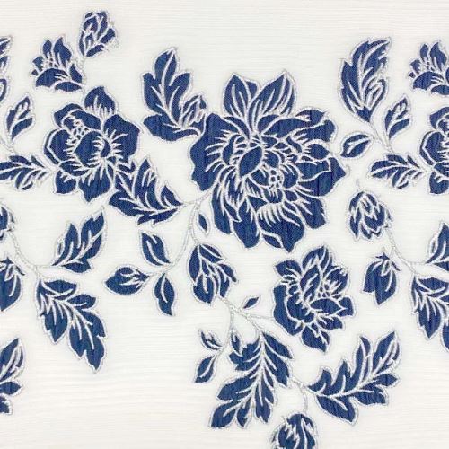 Kostýmovka biela, modrý kvetinový žakár, š.135