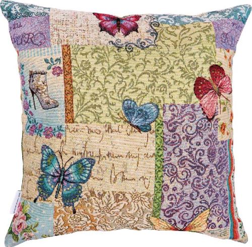 Dekoračný vankúš patchwork a motýle, 45x45 cm