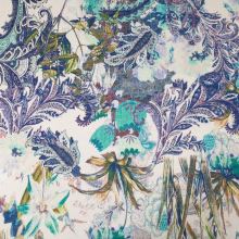 Úplet biely, zeleno-modrý kvetinový vzor, š.160