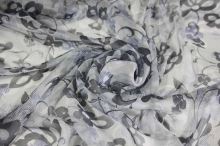 Hedvábný šifon šedý, květinový vzor, š.140
