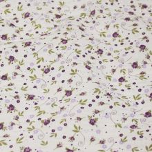 Bavlněný  krep bílý, drobný fialový květ, š.145