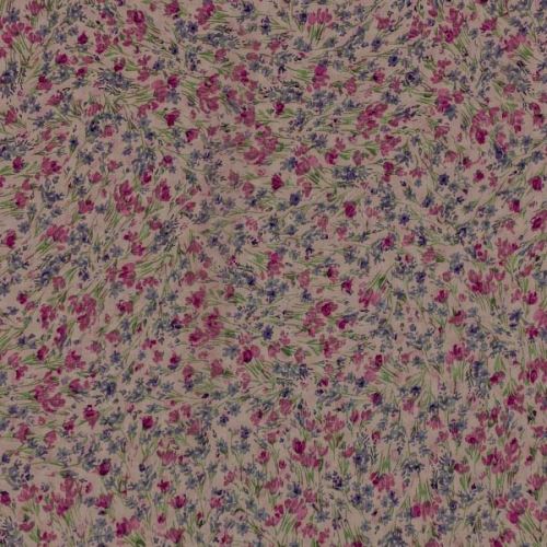 Šifon starorůžový, fialové a sytě růžové drobné květy, š.140