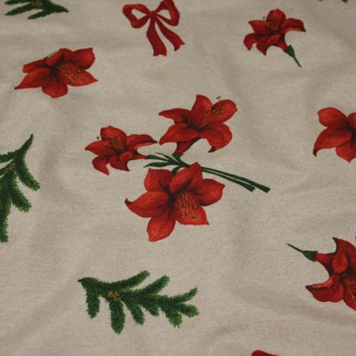 Vánoční látka béžová, červené květy, š.140