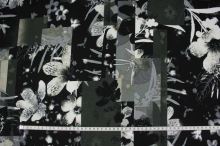 Úplet khaki 16756, černobílý květ š.150