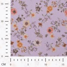 Žebrovaný úplet lila, květinový vzor, š.130