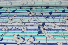 Úplet tyrkysovo-modré pruhy a květiny, š.150