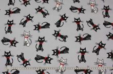 Bavlněné plátno šedé, černé kočky, š.160