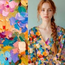 Úplet B0291, barevné malované květy, š.160