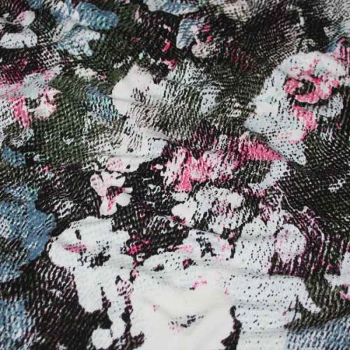 Úplet khaki 15934, růžovo-modrý květ, š.150