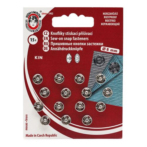 Gombíky stláčacie našívacie KIN Ms priemer 8mm (v.1 / 2), strieborné, 15ks
