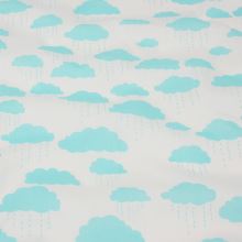 Bavlněné plátno bílé, tyrkysové dešťové mraky, š.140