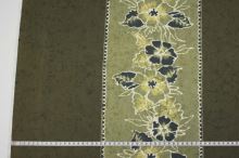 Bavlna khaki, bordúra žltý kvet, š.150