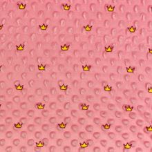Minky s 3D puntíky růžové, korunky, š.140