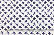 Bavlněné plátno bílé, modré mořské hvězdice, š.160