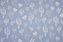 Dekoračný materiál modrý, biele kaktusy, š.150