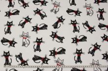 Bavlněné plátno bílé, černé kočky, š.160
