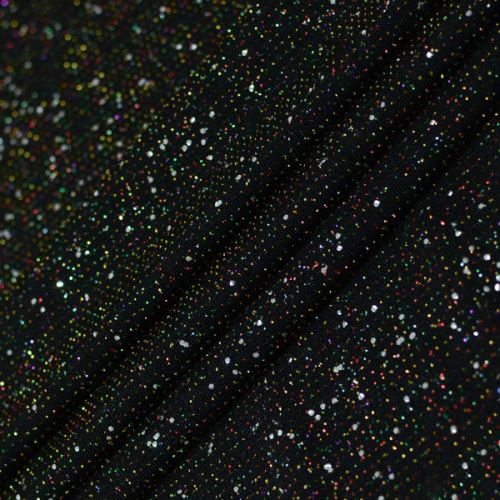 Úplet N7155 černý, barevný lurex, stříbrné glitry, š.155