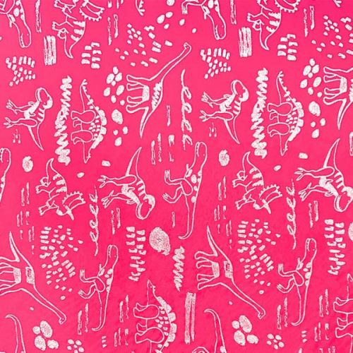 Softshell neonově růžový, reflexní vzor dinosaurů, š.145