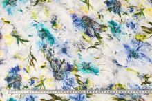 Úplet biely, tyrkysové a modré kvety, š.160