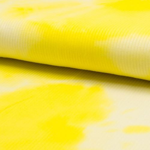Úplet žebrový, žlutá batika, 180g/m, š.145