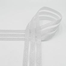 Transparentná guma, lurexové pruhy, 50mm - strieborná