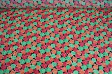 Šatovka květy zelené, červené, oranžové š.150