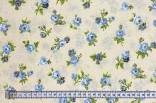 Bavlnené plátno P0699 svetlo béžové, modrý kvetinový vzor, š.140
