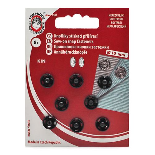 Gombíky stláčacie našívacie KIN Ms priemer 10mm (v.2), čierne, 8ks