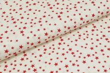 Bavlnené plátno P0770 krémové, červené hviezdičky, š.140