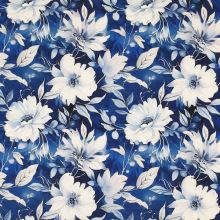 Úplet NELLY modrý, biele kvety, š.150
