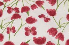 Bavlna bílá, růžové tulipány a motýlci, š.140
