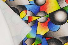 Teplákovina nepočesaná, barevný geometrický vzor, š.180