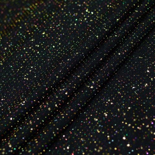 Úplet N7152 černý, barevný lurex, zlaté glitry, š.155