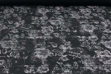 Košeľovina 09928 čierna, šedé kvety a čierne pruhy, š.145