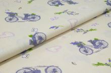 Bavlnené plátno béžové, lila bicykel, š.140