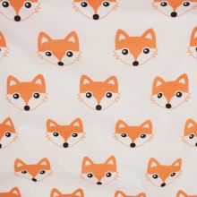 Bavlna biela, oranžové líšky, š.160