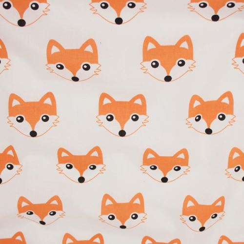 Bavlna biela, oranžové líšky, š.160