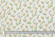 Bavlněné plátno bílé, okrové drobné květy, š.140