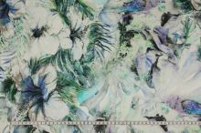 Úplet barevný 18765, bílo-modré květy, zelené listy, vzor š.155