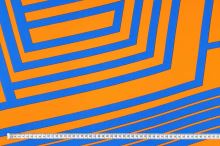 Šatovka N6255 oranžová, modrý geometrický vzor, š.145