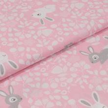Bavlnené plátno ružové, šedobiely zajačik, š.160