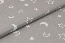 Bavlněné plátno šedé, měsíc a hvězdy, š.160