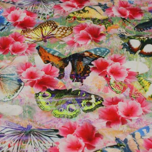 Úplet barevní motýlci a růžové květy, š.160