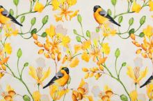 Úplet 22313 bílý, žluté květy a ptáci, š.150