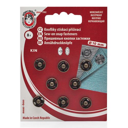Gombíky stláčacie našívacie KIN Ms priemer 10mm (v.2), mosadzné, 8ks