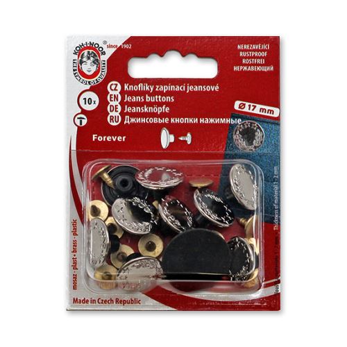 Gombík jeans Forever vavrín, 17mm (V.7), strieborný, 10ks