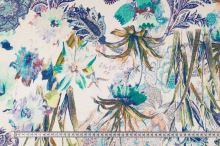 Úplet bílý, zeleno-modrý květinový vzor, š.160