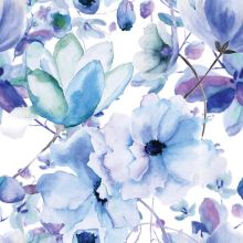 Teplákovina biela, modré lúčne kvety, š.155